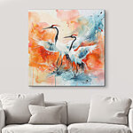 Canvas Schilderijen Schilderij van kraanvogels met kleurrijke achtergrond