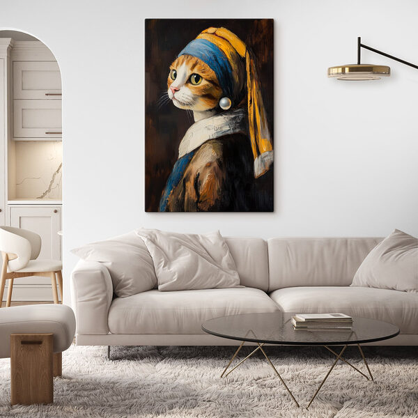 Schilderij van een kat met een parel Canvas Schilderijen Schilderij van een kat met een parel