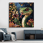 Canvas Schilderijen Schilderij van een slang die een glas wijn vasthoudt