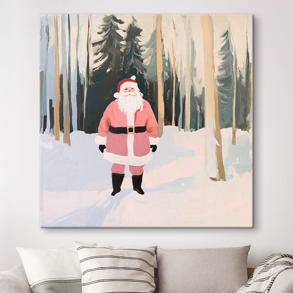 Schilderij van een kerstman in de sneeuw Canvas Schilderijen Schilderij van een kerstman in de sneeuw