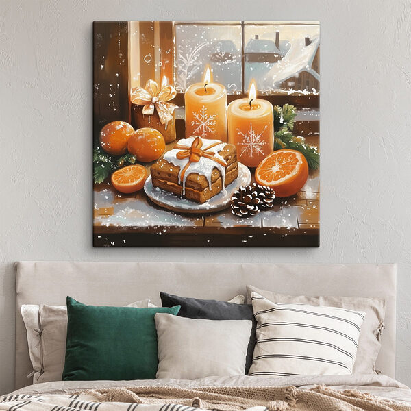 Eten en kaarsen op een tafel Canvas Schilderijen Eten en kaarsen op een tafel