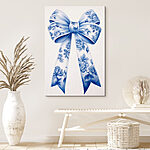 Canvas Schilderijen Blauw met witte bloemenstrik