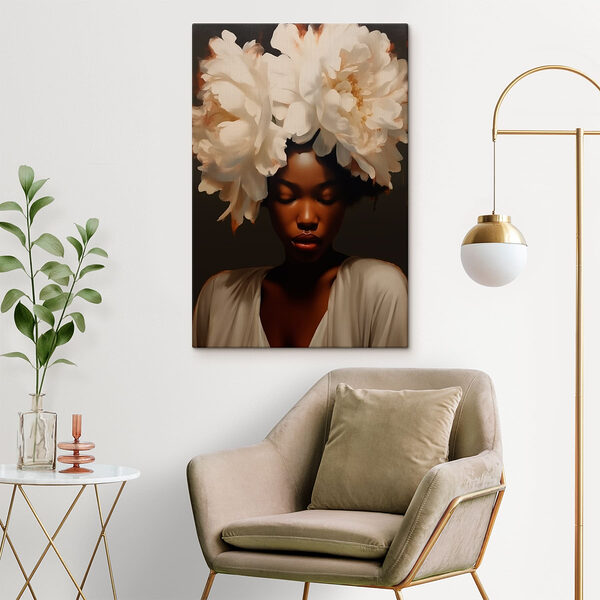 Vrouw met bloemen op haar hoofd Canvas Schilderijen Vrouw met bloemen op haar hoofd