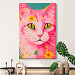 Canvas Schilderijen Schilderij van een kat met bloemen erop