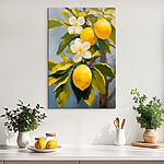 Canvas Schilderijen Schilderij van citroenen en bloemen op een boom