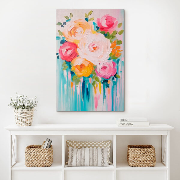 Schilderij van bloemen op een wit oppervlak Canvas Schilderijen Schilderij van bloemen op een wit oppervlak