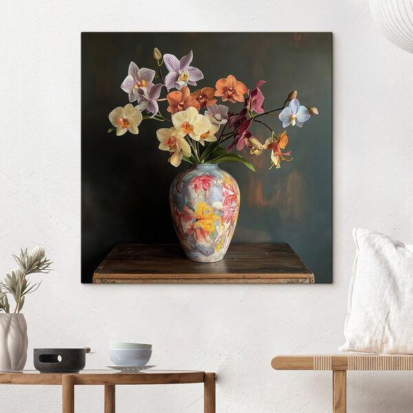 Vaas met kleurrijke bloemen Canvas Schilderijen Vaas met kleurrijke bloemen