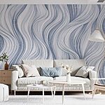 Fotobehang Wit en blauw golvend patroon