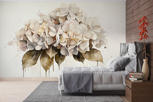 Schilderij van een bos witte bloemen Fotobehang Schilderij van een bos witte bloemen