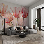 Fotobehang Groep roze tulpen