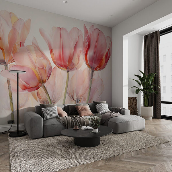 Groep roze tulpen Fotobehang Groep roze tulpen