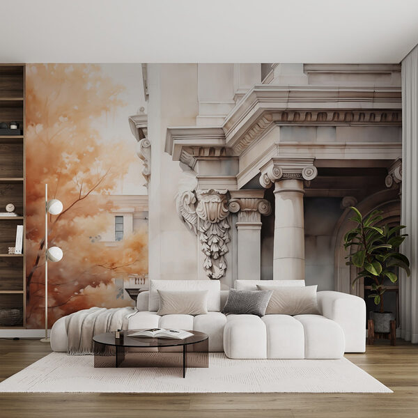Gebouw met zuilen en een raam Fotobehang Gebouw met zuilen en een raam