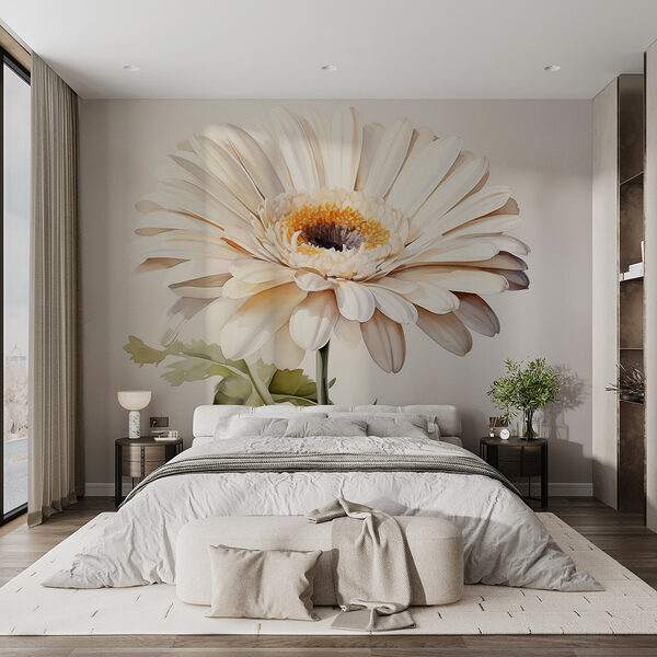 Witte bloem met geel hart Fotobehang Witte bloem met geel hart