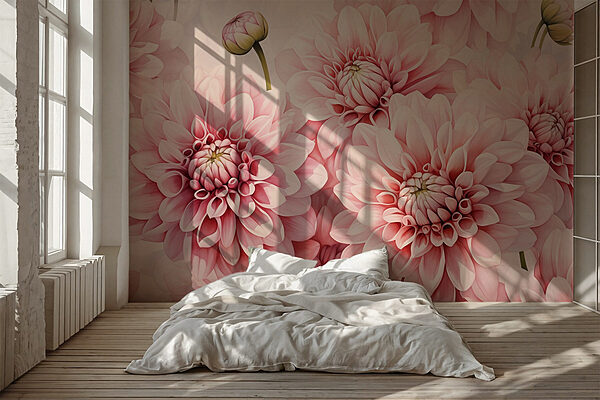 Groep roze bloemen Fotobehang Groep roze bloemen