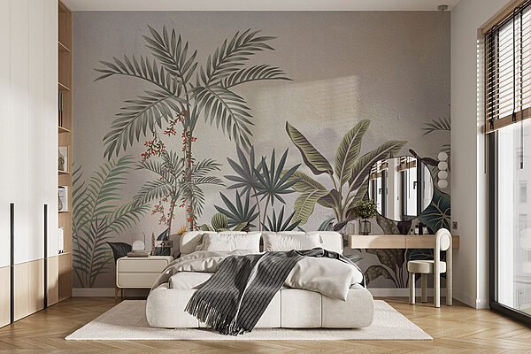 Muurschildering van planten en vogels Fotobehang Muurschildering van planten en vogels