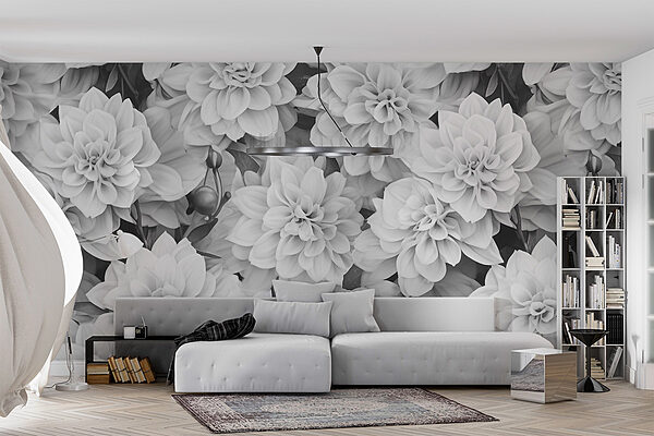 Groep witte bloemen Fotobehang Groep witte bloemen
