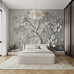 Fotobehang Witte boom met bloemen