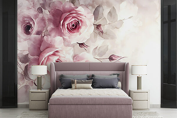Groep roze rozen Fotobehang Groep roze rozen