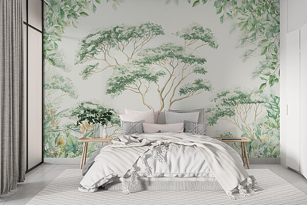 Schilderen van bomen en planten Fotobehang Schilderen van bomen en planten