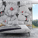 Fotobehang Groep witte bloemen met rood hart