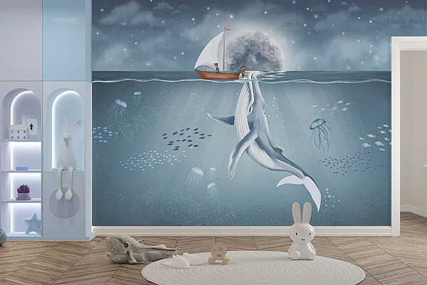 Walvis zwemmend in het water Fotobehang Walvis zwemmend in het water