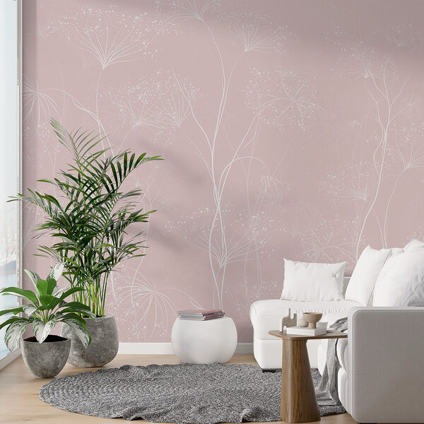 Witte bloemen op een roze achtergrond Fotobehang Witte bloemen op een roze achtergrond