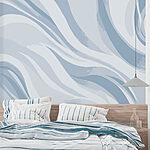 Fotobehang Wit en blauw golvend patroon