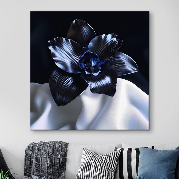 Zwarte bloem op wit doek Canvas Schilderijen Zwarte bloem op wit doek