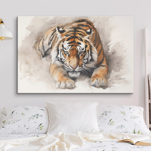 Aquarel van een liggende tijger Canvas Schilderijen Aquarel van een liggende tijger
