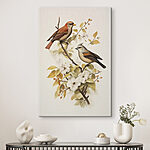 Canvas Schilderijen Twee vogels op een tak met bloemen
