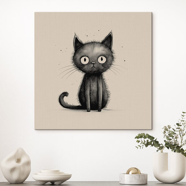 Zwarte kat met grote ogen Canvas Schilderijen Zwarte kat met grote ogen