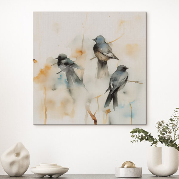 Groep vogels op een tak Canvas Schilderijen Groep vogels op een tak