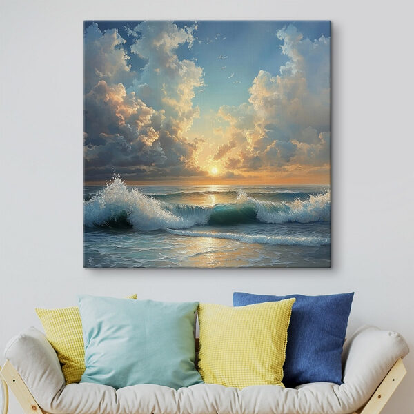 Golven die neerstorten op het strand Canvas Schilderijen Golven die neerstorten op het strand