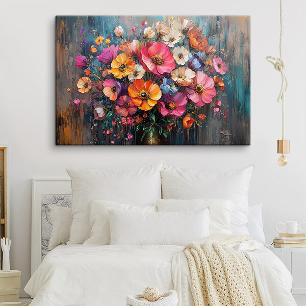 Schilderij van bloemen in een vaas Canvas Schilderijen Schilderij van bloemen in een vaas