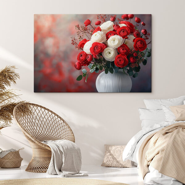 Vaas met rode en witte bloemen Canvas Schilderijen Vaas met rode en witte bloemen