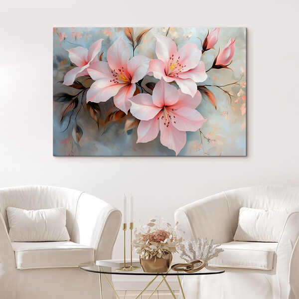 Groep roze bloemen Canvas Schilderijen Groep roze bloemen