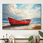 Canvas Schilderijen Schilderij van een boot op een strand