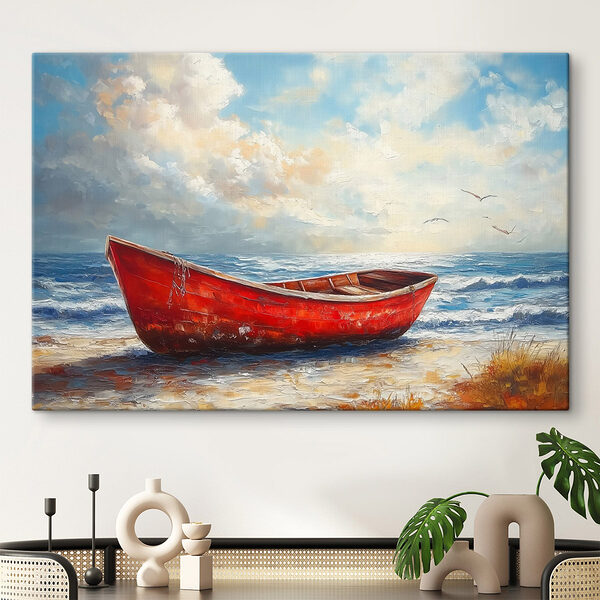 Canvas Schilderijen Schilderij van een boot op een strand (Artikelnummer: s42009) Canvas Schilderijen Canvas Schilderijen Schilderij van een boot op een strand (Artikelnummer: s42009)