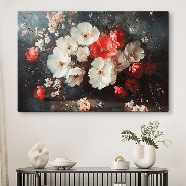 Schilderij van bloemen op een tafel Canvas Schilderijen Schilderij van bloemen op een tafel