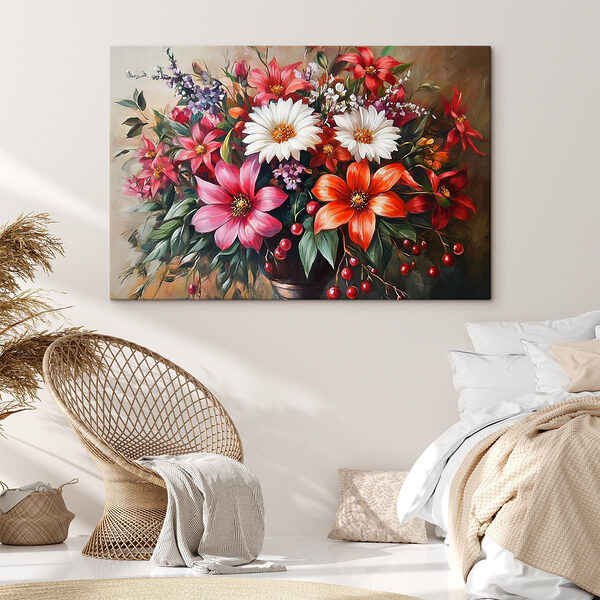 Schilderij van bloemen in een vaas Canvas Schilderijen Schilderij van bloemen in een vaas