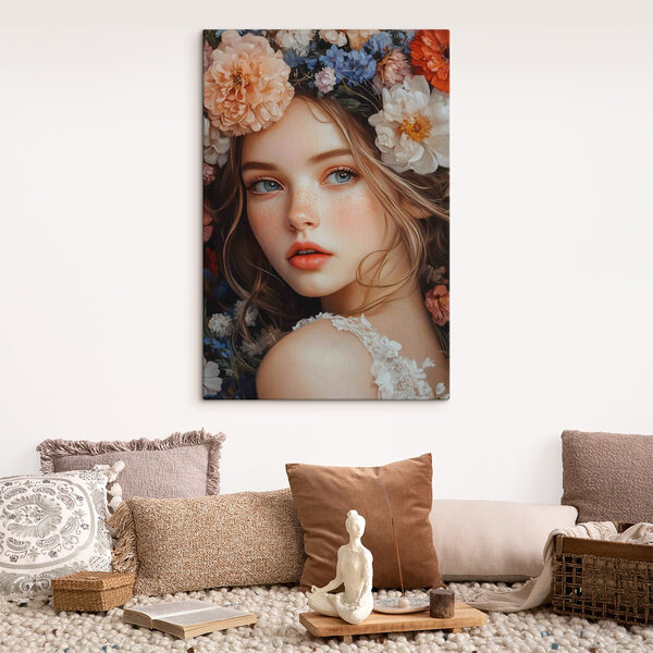 Vrouw met bloemen in haar haar Canvas Schilderijen Vrouw met bloemen in haar haar