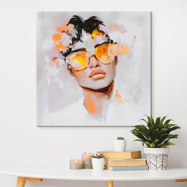 Man met zonnebril en bloemen op zijn hoofd Canvas Schilderijen Man met zonnebril en bloemen op zijn hoofd