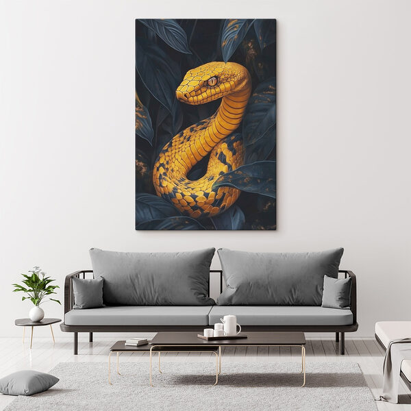 Gele slang met zwarte bladeren Canvas Schilderijen Gele slang met zwarte bladeren