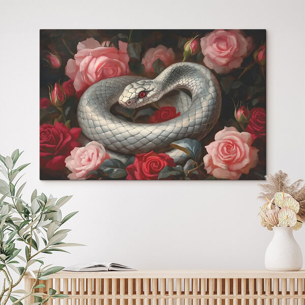 Slang in een bed van rozen Canvas Schilderijen Slang in een bed van rozen