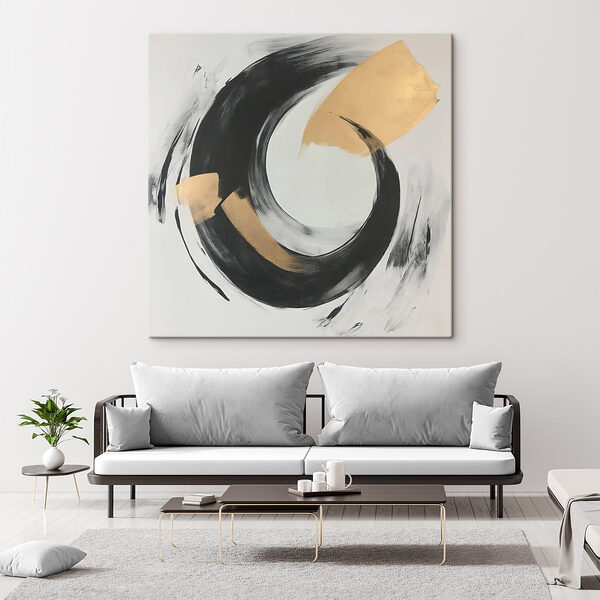 Abstracte werveling van zwart en beige Canvas Schilderijen Abstracte werveling van zwart en beige