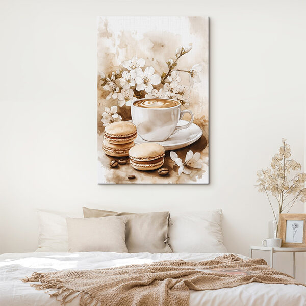 Kopje koffie en bitterkoekjes Canvas Schilderijen Kopje koffie en bitterkoekjes