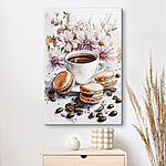 Canvas Schilderijen Aquarel van een kop koffie met koekjes
