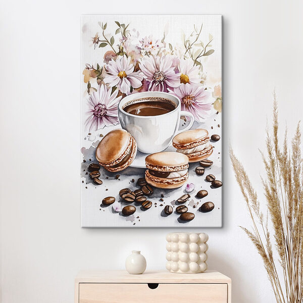 Aquarel van een kop koffie met koekjes Canvas Schilderijen Aquarel van een kop koffie met koekjes