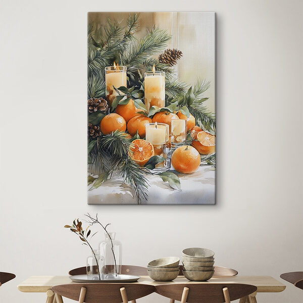Schilderij van sinaasappels en kaarsen Canvas Schilderijen Schilderij van sinaasappels en kaarsen
