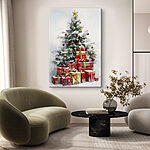 Canvas Schilderijen Aquarel van cadeautjes onder een kerstboom